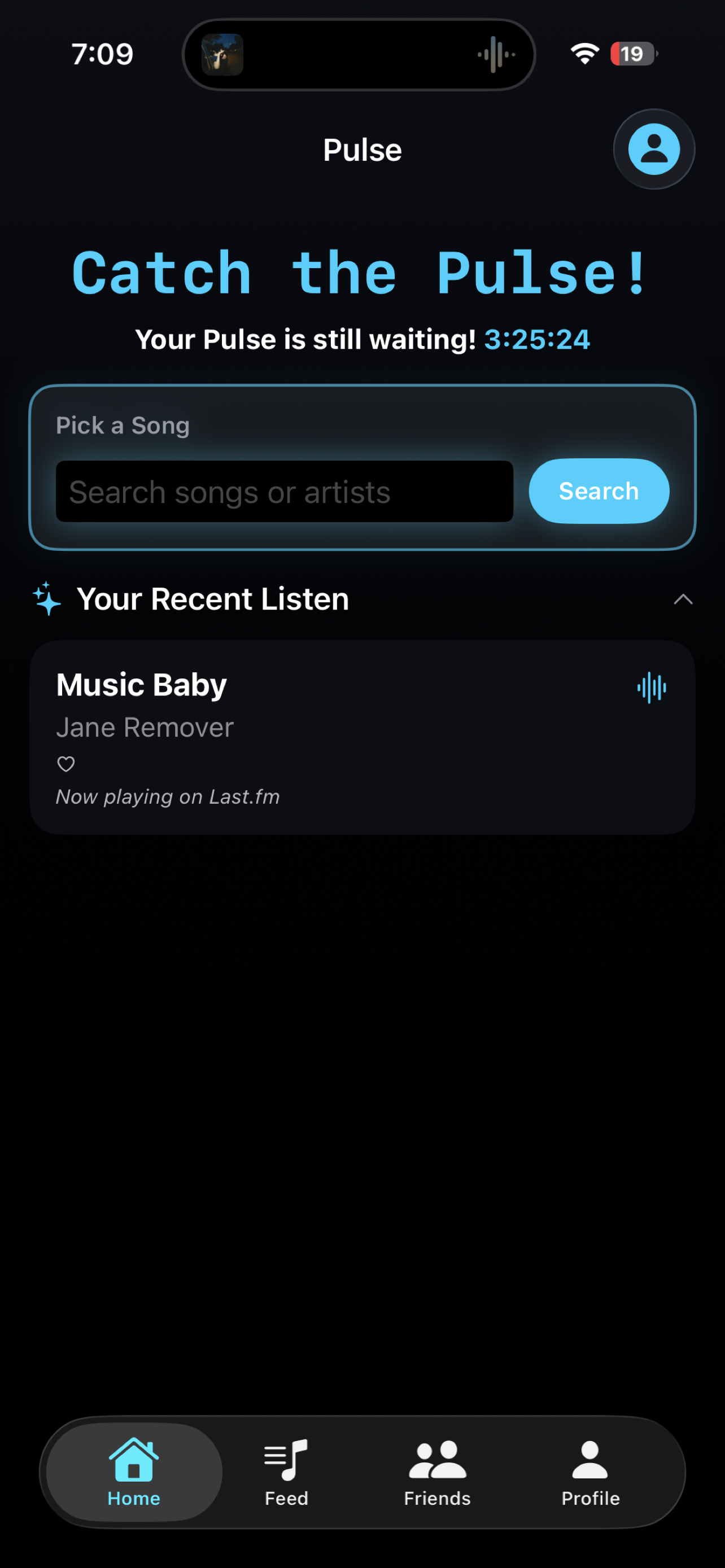 Pulse home screen showing song selection