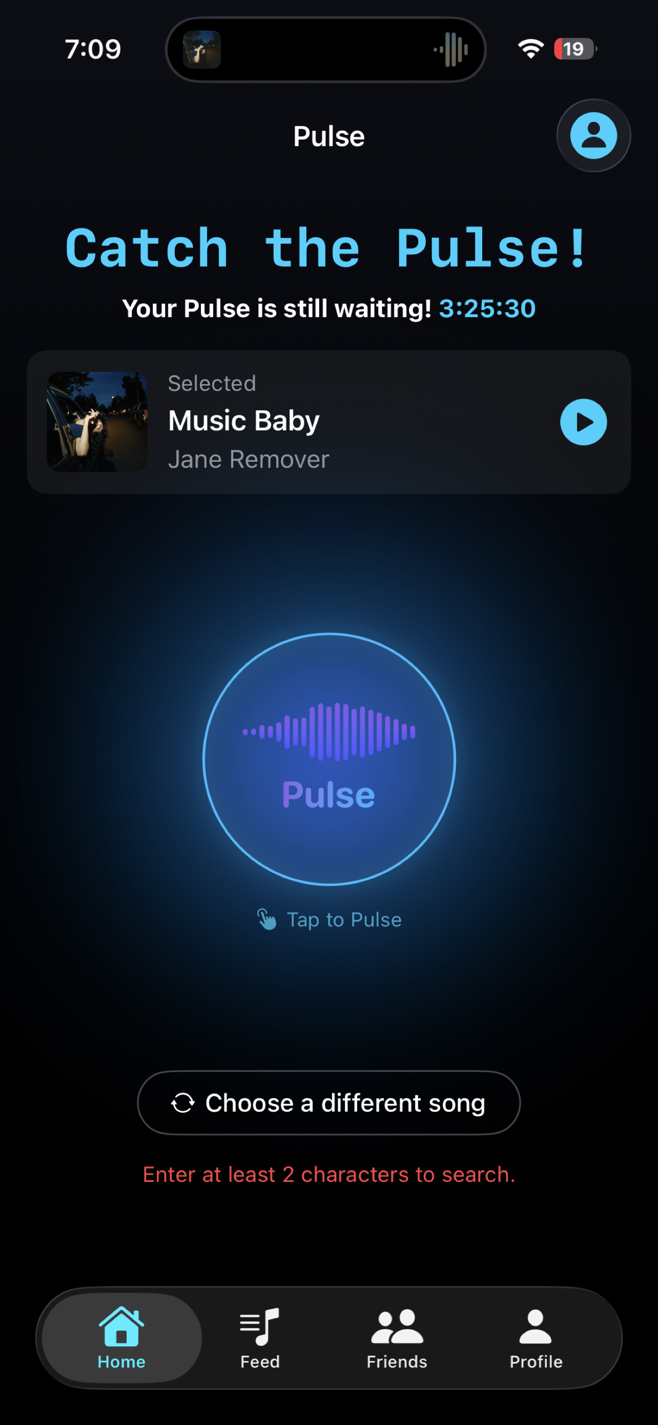 Pulse sharing screen with tap to pulse button